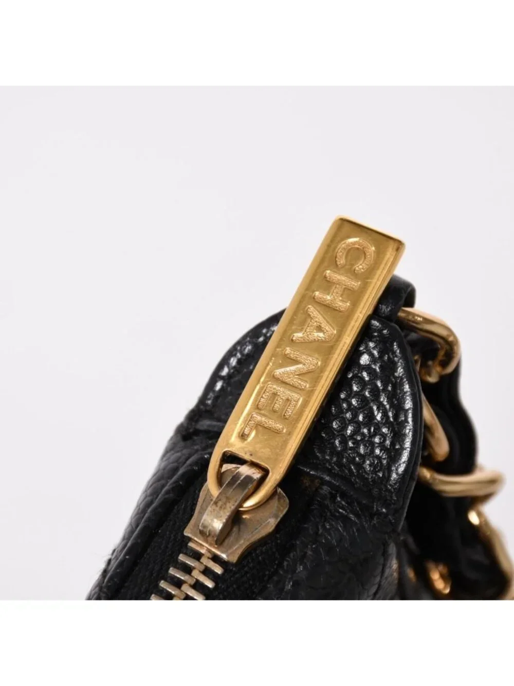 Chanel Chain Shoulder Bag Quilted Caviar Leather CC Logo Black Pouch